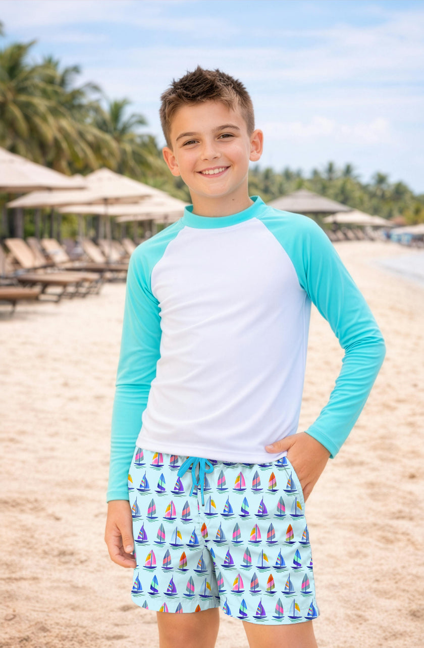 Dylan Boys Sailboat Print Board Shorts