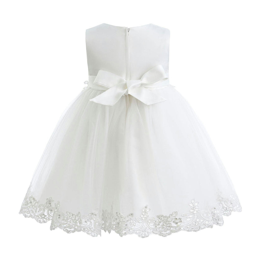 White Embroidered Blooming Bow Dress