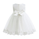 White Embroidered Blooming Bow Dress