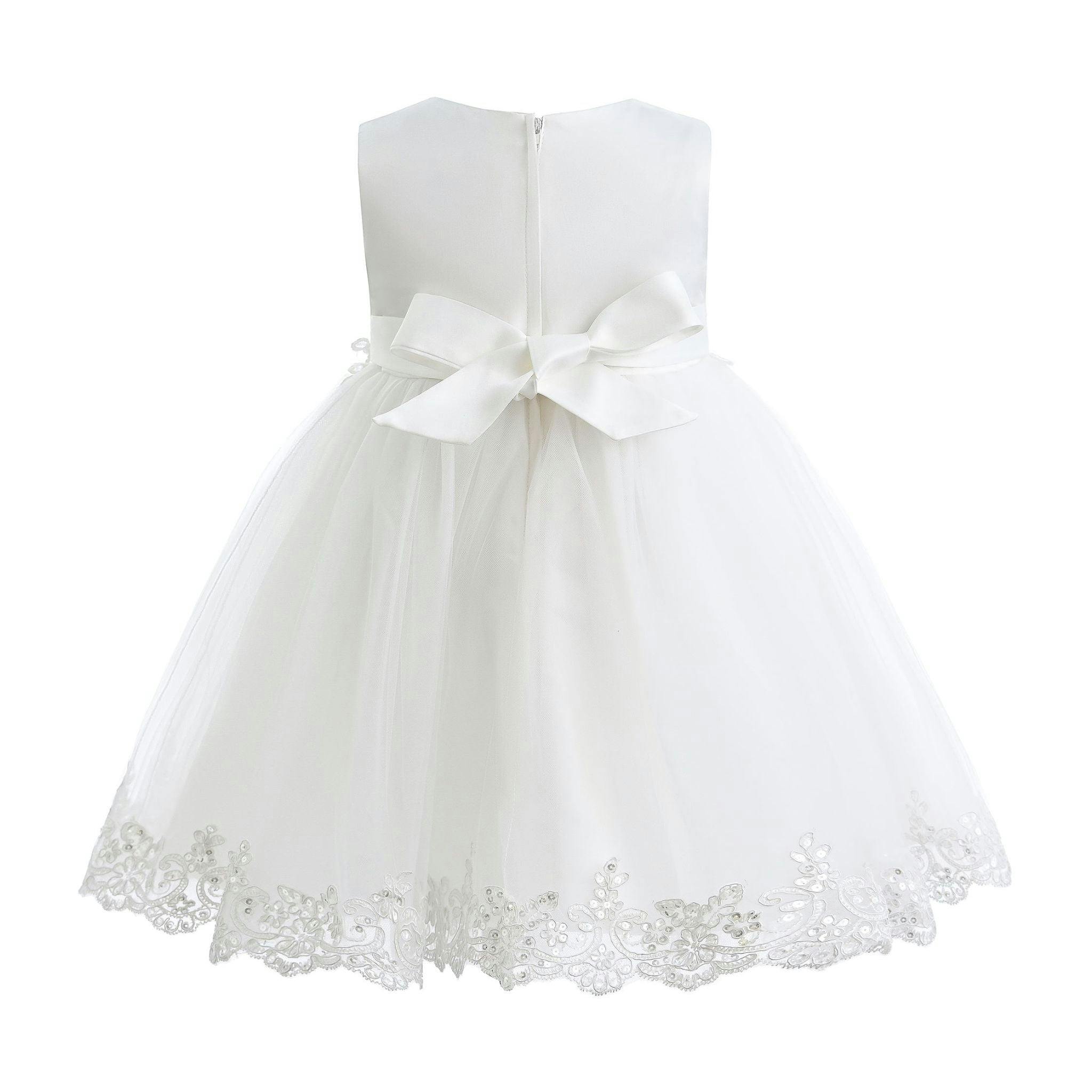 White Embroidered Blooming Bow Dress