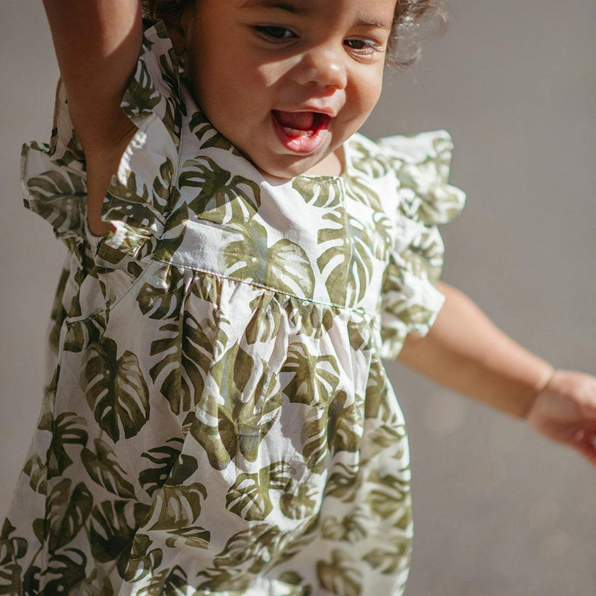 Island Leaf Ruffle Dress & Bloomers