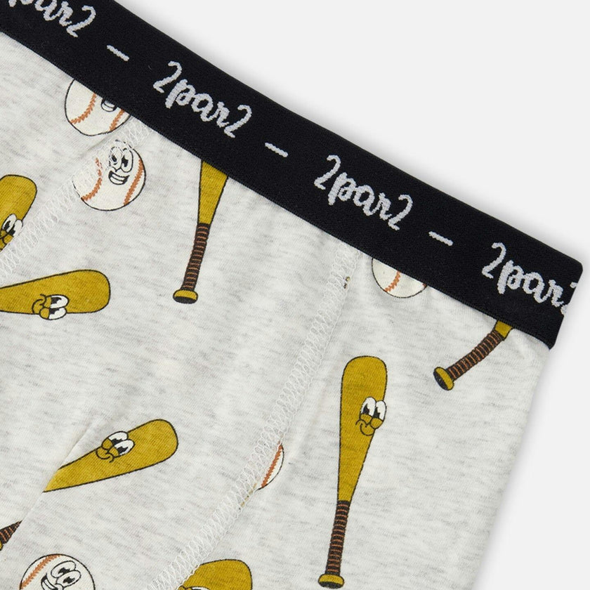 Organic Cotton Boxer Grey Mix Baseball Print