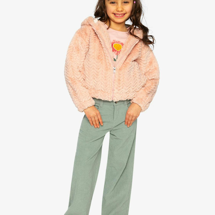 Faux Fur Hooded Cardigan Pink