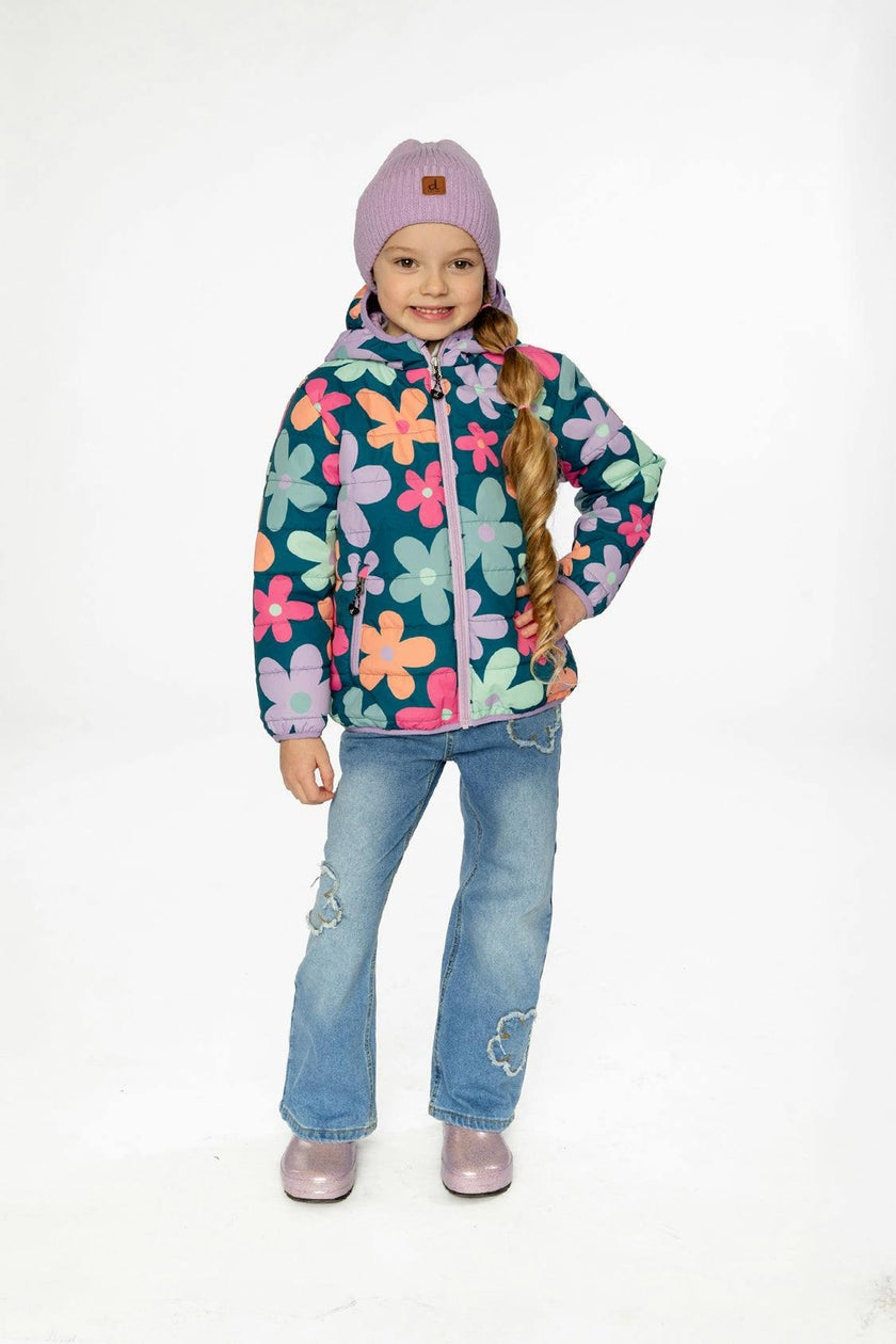Quilted Mid-Season Jacket Green Floral Print