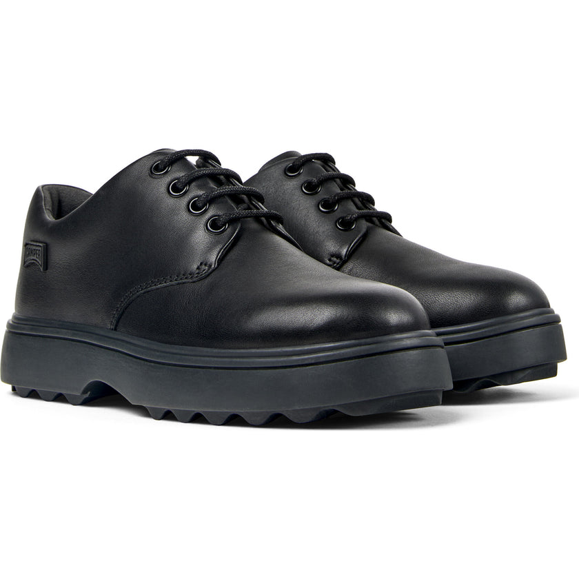 Kids Norte Leather Lace-Up Shoes, Black