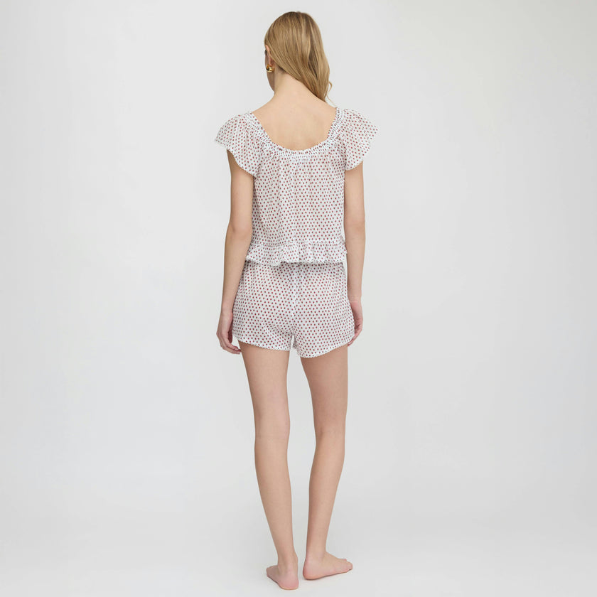 The Josie PJ Set - White Poppy Half Drop