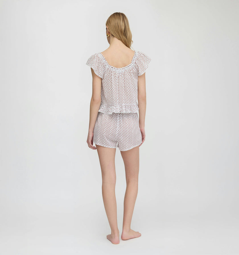 The Josie PJ Set - White Poppy Half Drop