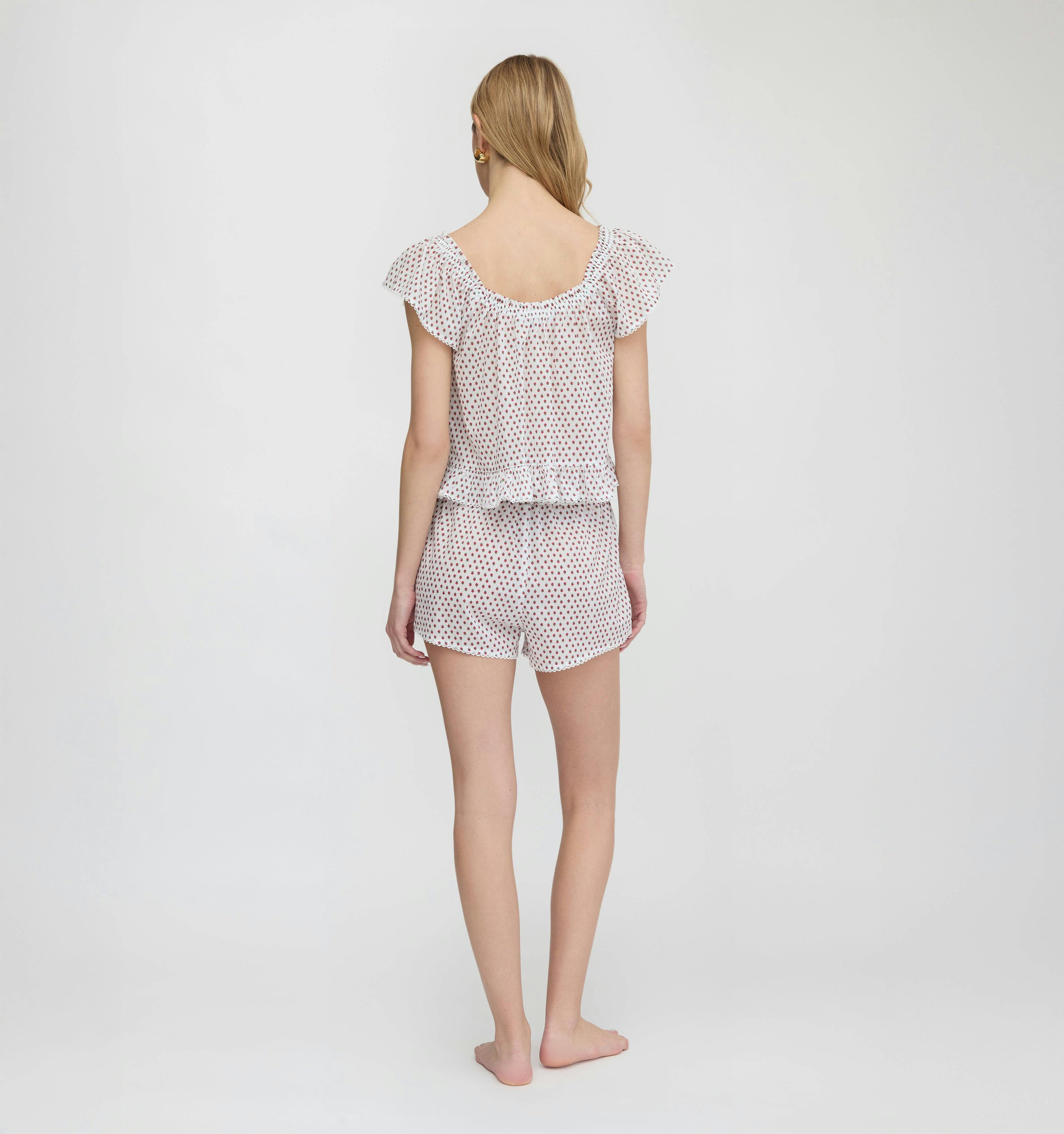 The Josie PJ Set - White Poppy Half Drop