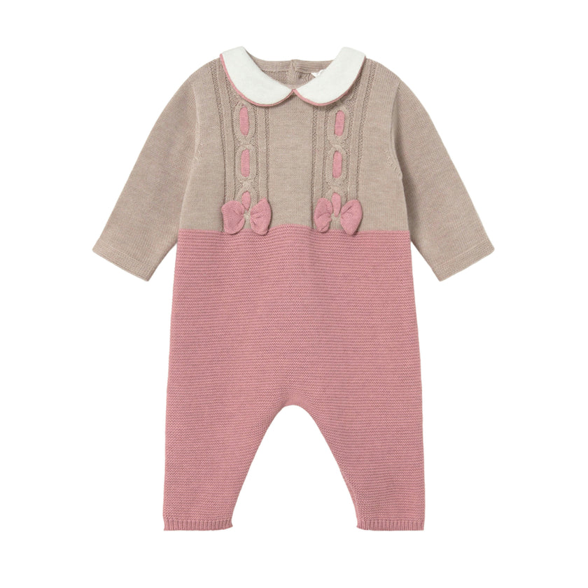 Pink Tricot Romper with Bow Detail