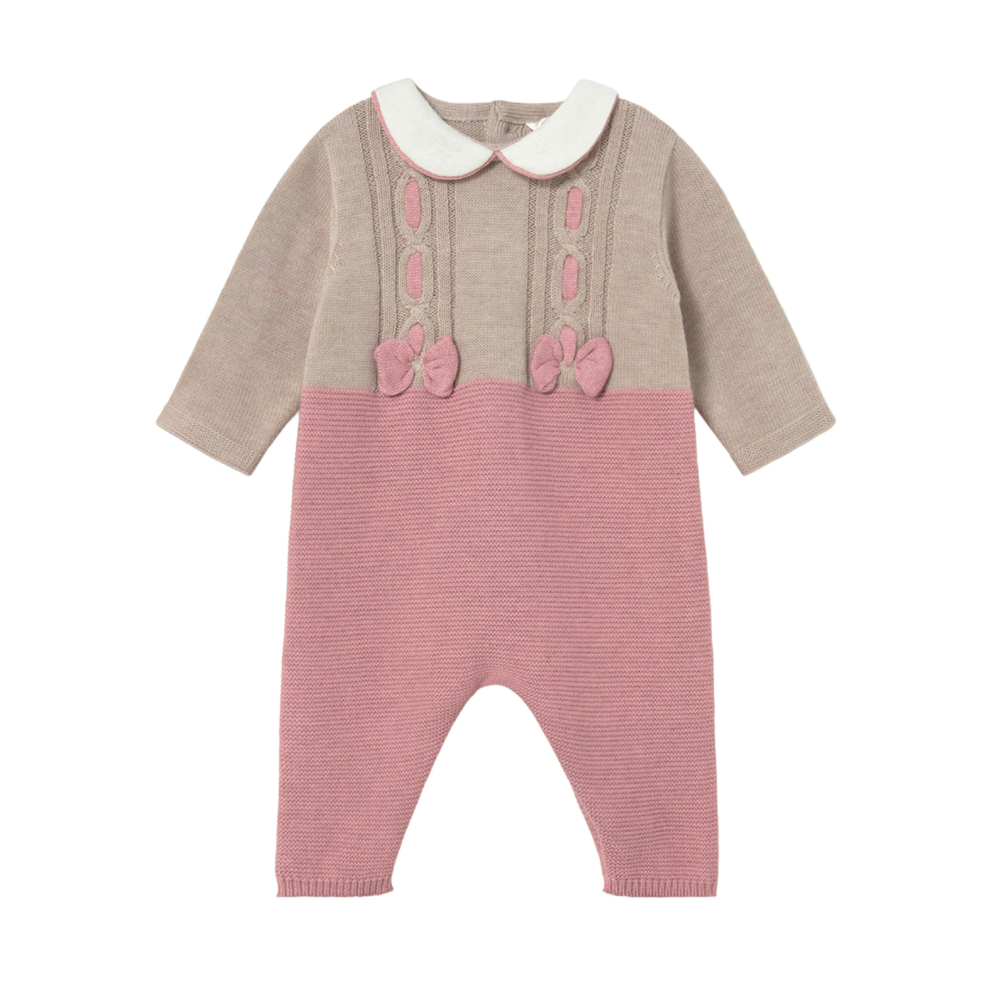 Pink Tricot Romper with Bow Detail