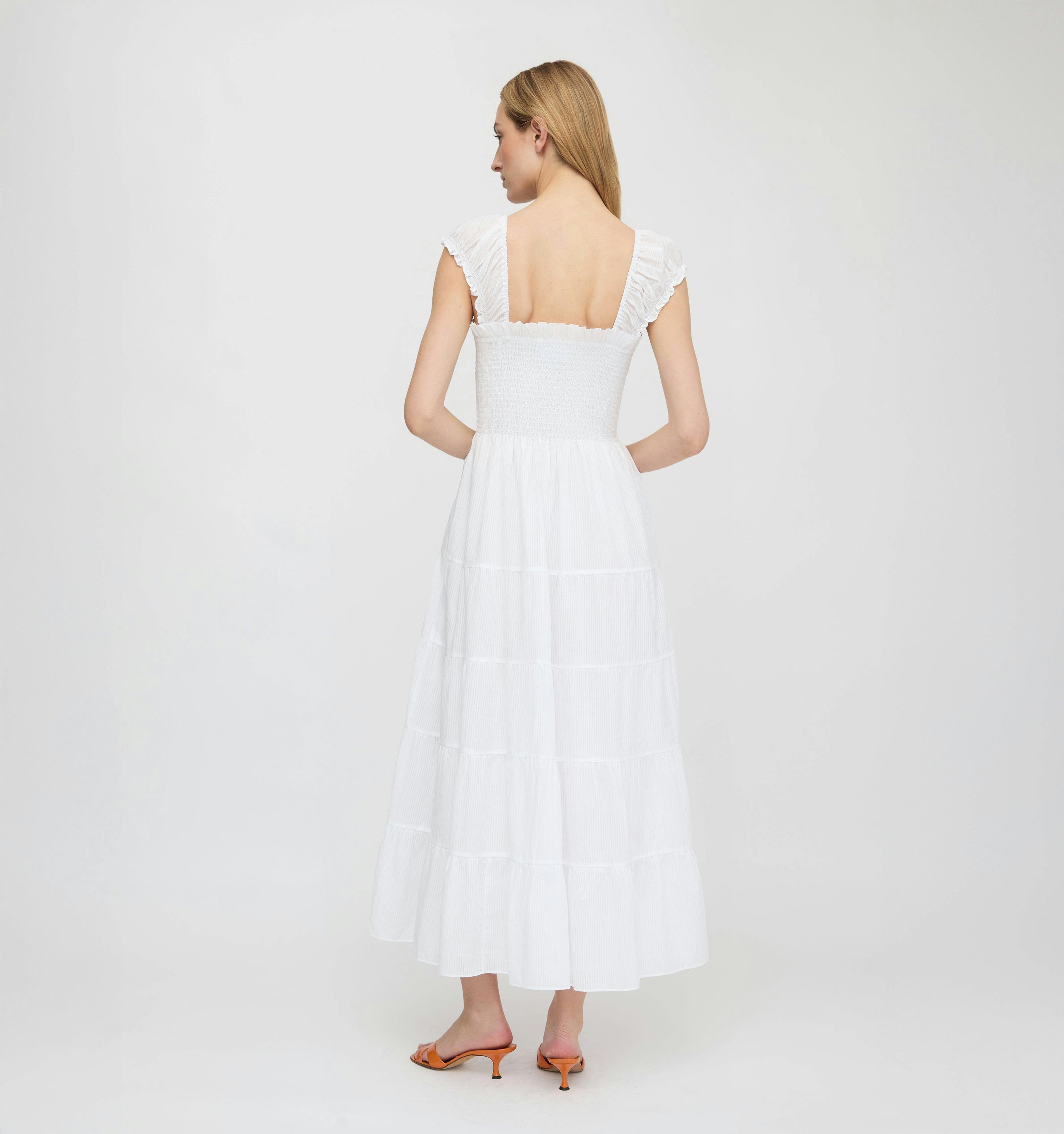 The Stella Nap Dress - White Shadow Stripe