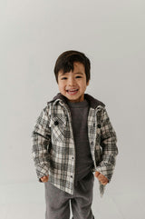Kids Hooded Shacket in Granite Plaid