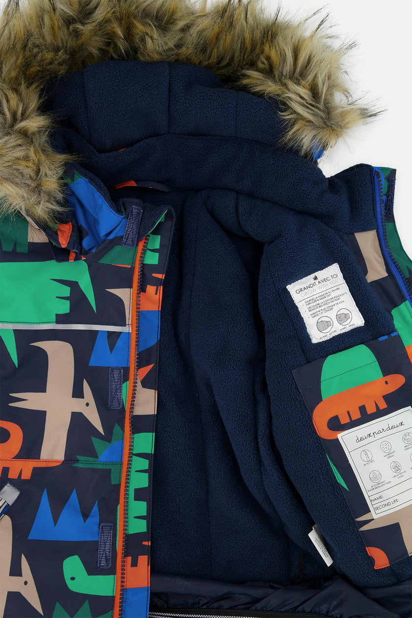Two Piece Discover Snowsuit Blue Dinosaur Print