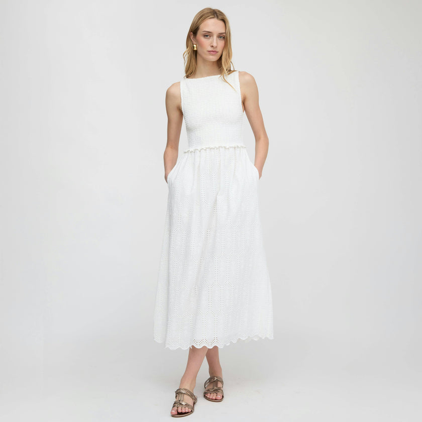 The Christina Nap Dress - White Trellis Broderie