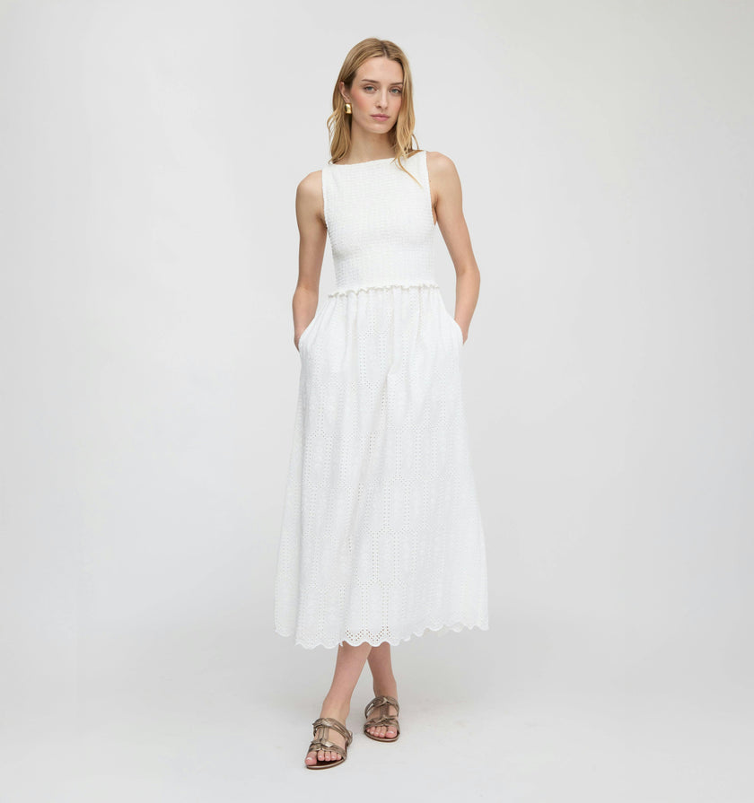 The Christina Nap Dress - White Trellis Broderie