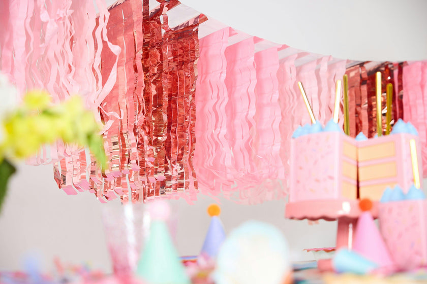 Packed Party Pretty in Pink Fringe Canopy Banners Set of 2 - Metallic and Pink Cascading Fringe Party Banners for Birthdays, Bachelorettes, and Celebrations