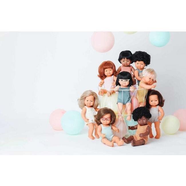 Colourful Edition Collection - Baby Doll Caucasian Curly Black Hair Boy 15'' (grey rompers)