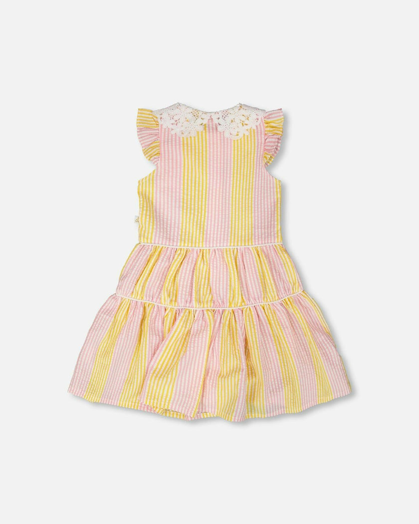 Flutter Sleeve Dress With Crochet Peter Pan Collar