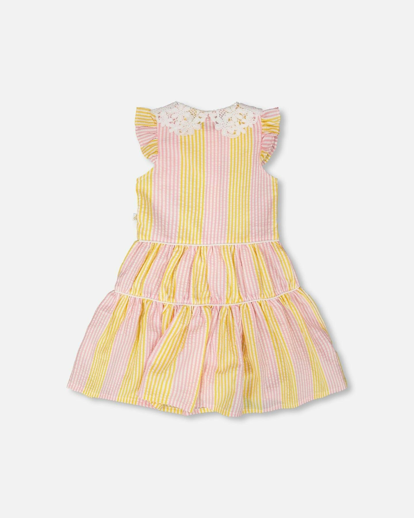 Flutter Sleeve Dress With Crochet Peter Pan Collar