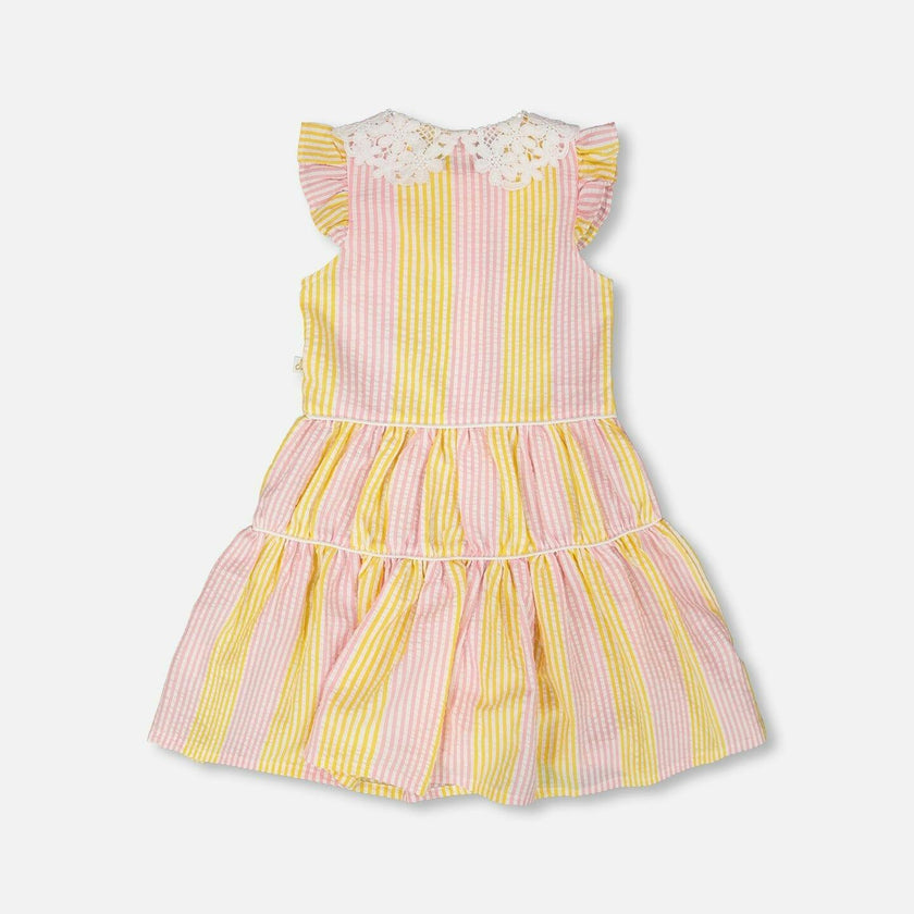 Flutter Sleeve Dress With Crochet Peter Pan Collar