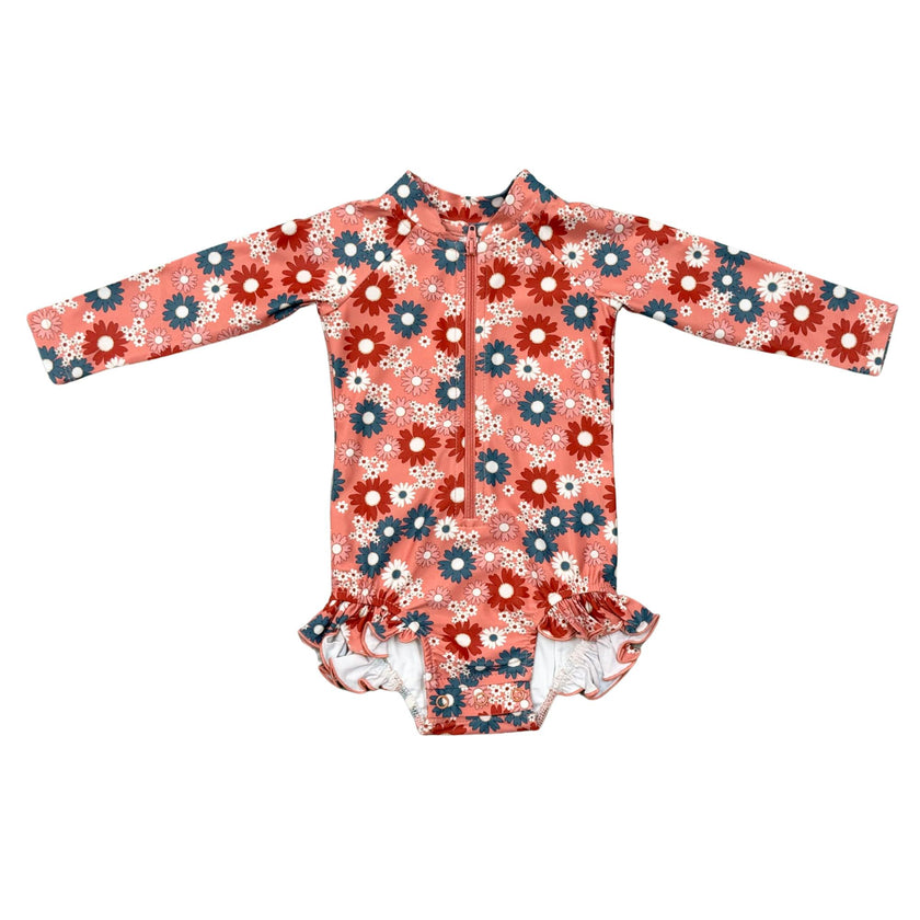 Girl's One-Piece Ruffle Rash Guard Swimsuit