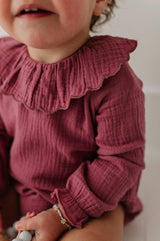Girls Gauze Frill Neck Bodysuit in Mesa Rose