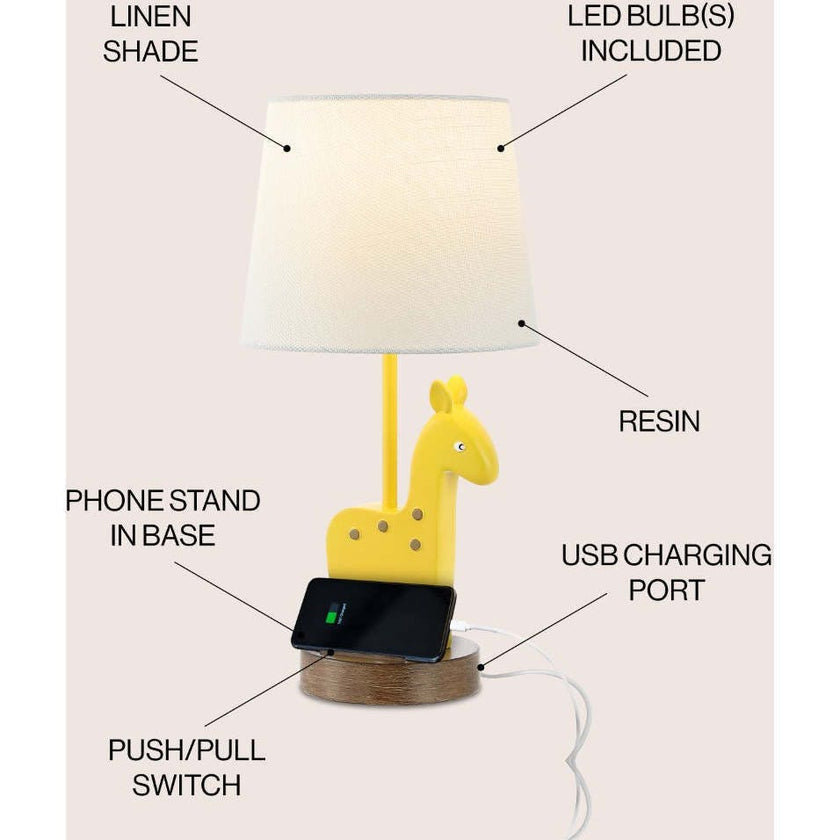 Sahara 17.5" Mid-Century Vintage Iron/Resin LED Kids' Table Lamp with Phone Stand and USB Charging Port