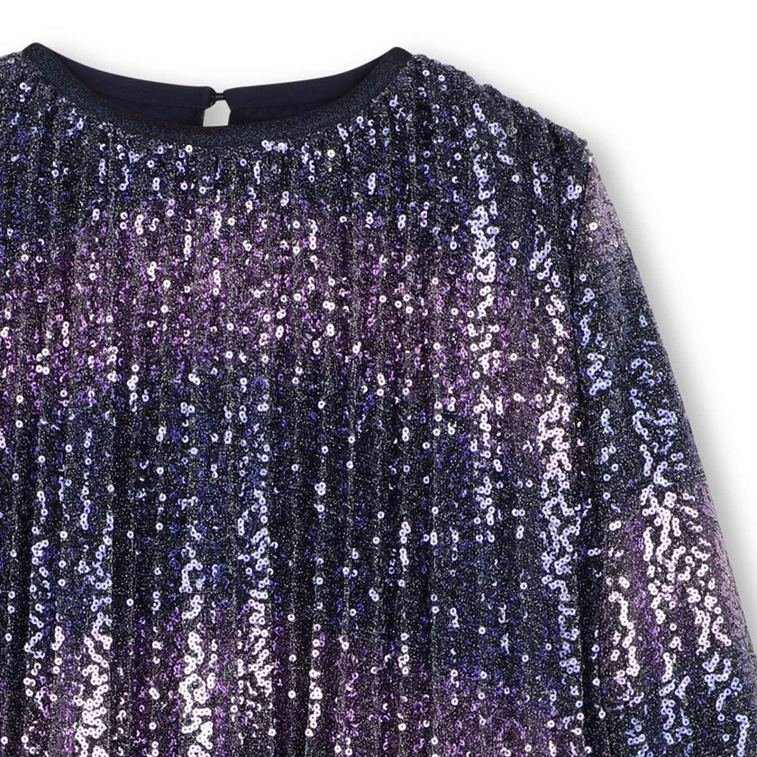 Navy Pleated Sequin Dress
