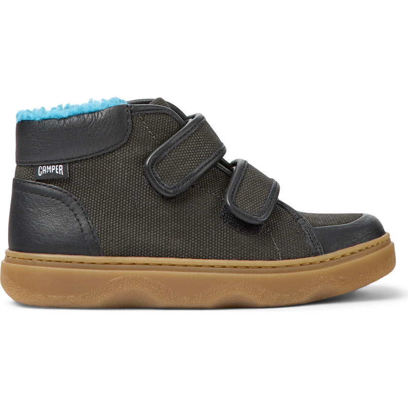 Kiddo Leather And Textile 2-Velcro Strap Sneakers, Grey
