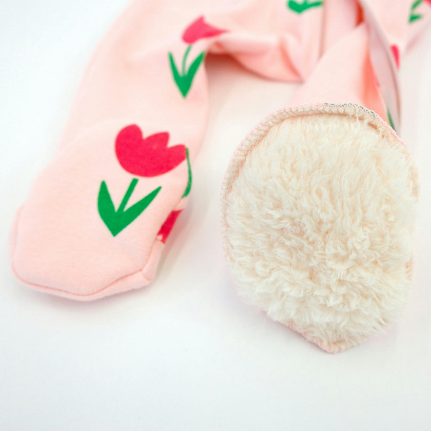 Cotton Candy Pink Tulips Print Zipper Footie