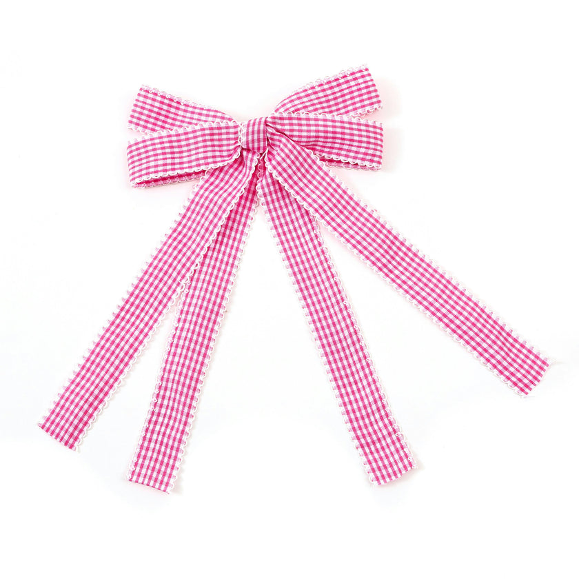 Halo Luxe Jocelyn Gingham Scalloped Bow Hair Clip - Hot Pink