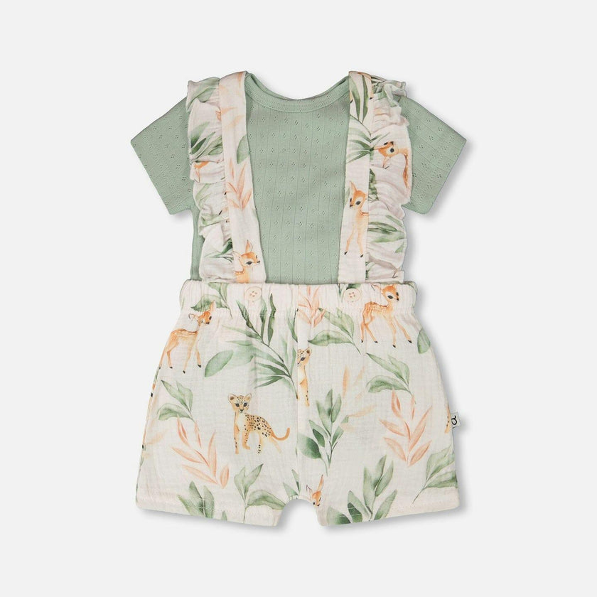 Pointelle Onesie And Cotton Muslin Shortall Set