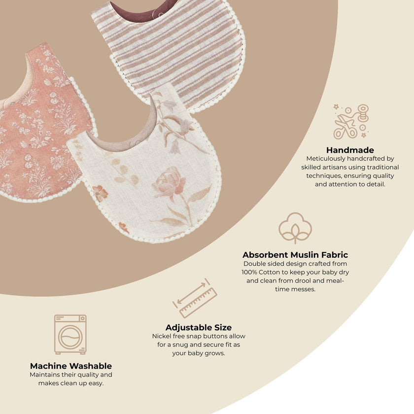 Violet Wildflower Cotton Baby Bib (3 Pack)