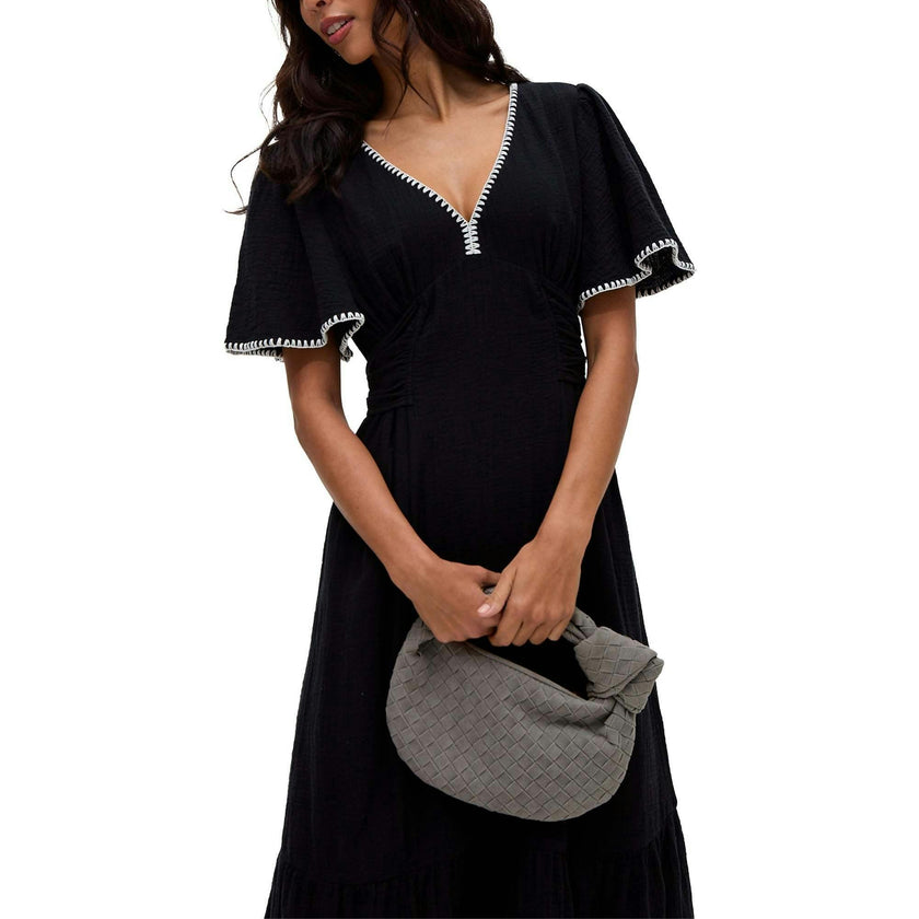 Delilah V-Neck Front Tie Midi Dress