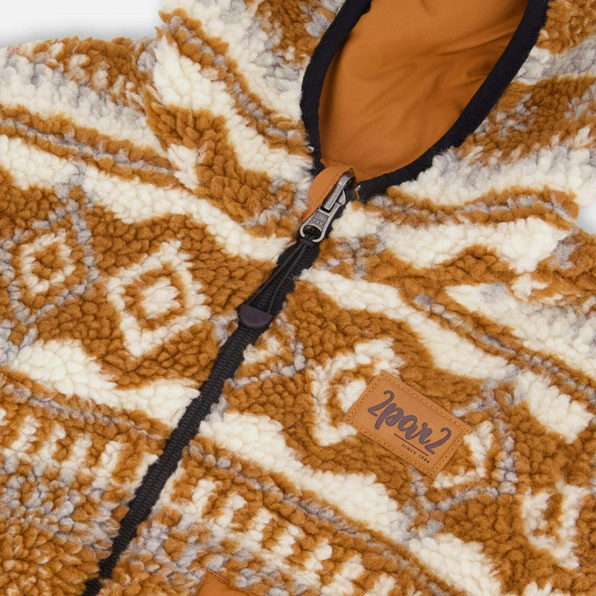 Reversible Mid-Season Sherpa Jacket Brown Aztec Pattern