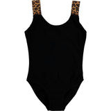 Girls Cheetah Strap One Piece Bathing Suit Bikini, Black