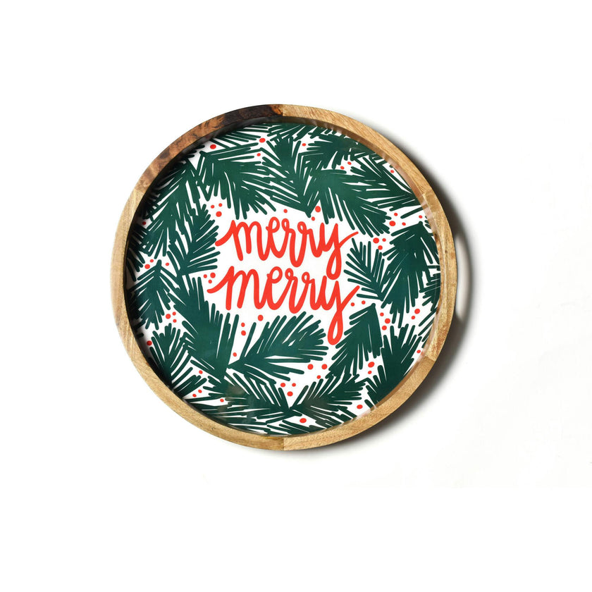 Balsam and Berry Holly Mango Wood Round Handled Tray
