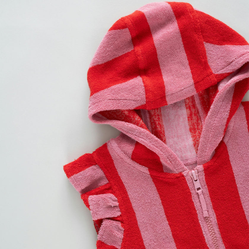 Girls Terry Coverup - Pink Red Stripe