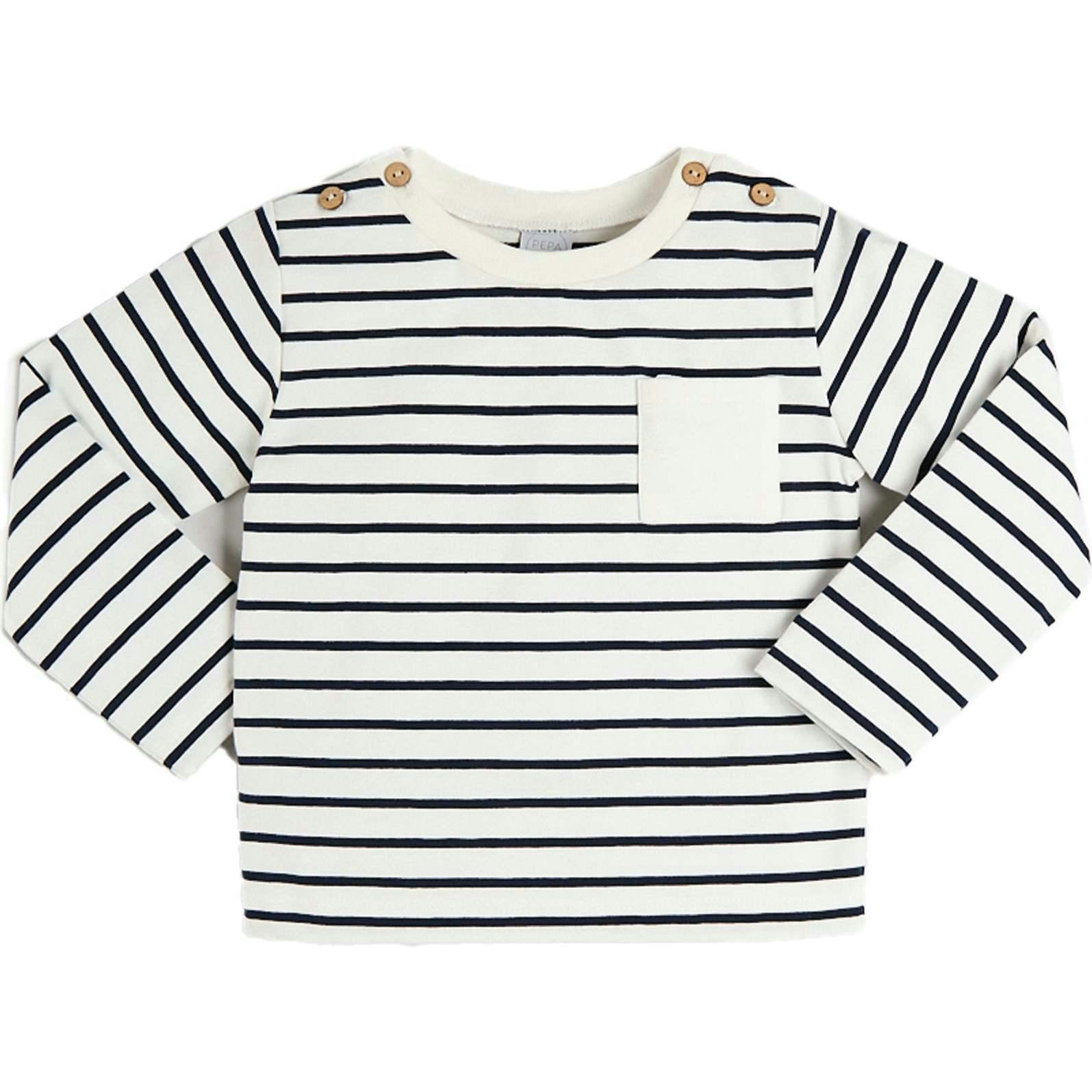 Sailor Stripe Long Sleeve Pocket Detail Top in White (2-10yrs)