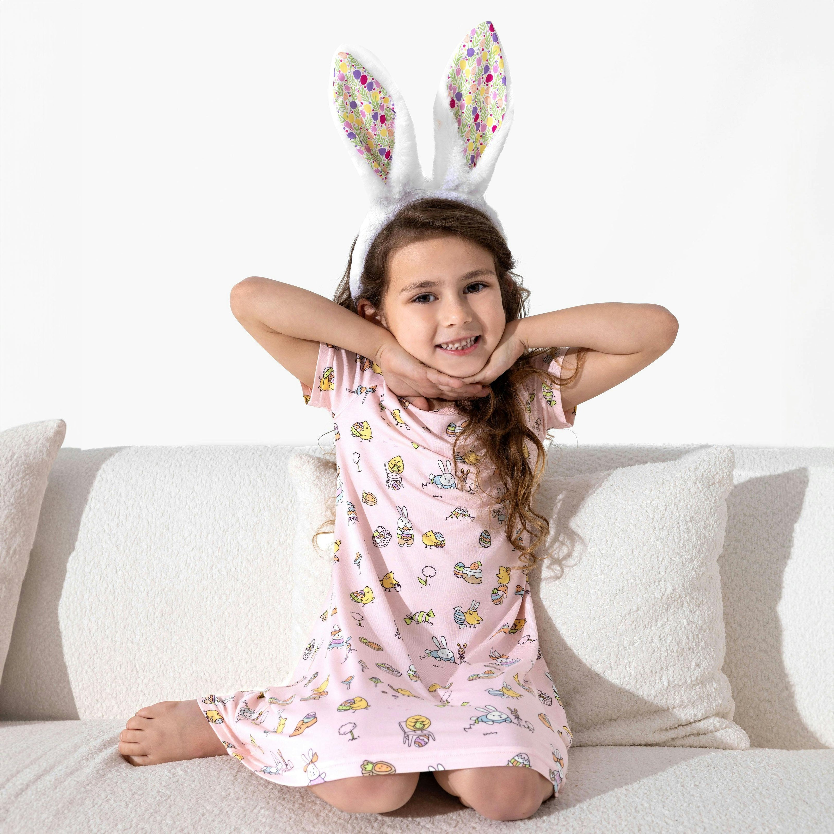 Easter Pink Bamboo Girls' Short Sleeve Dress