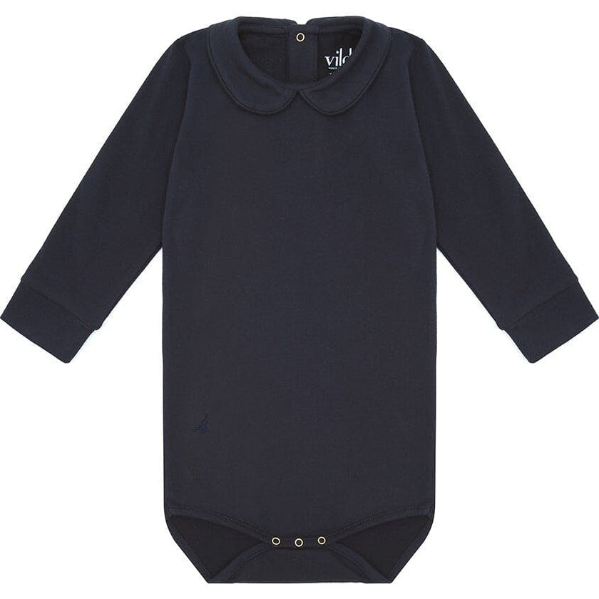 Organic Long Sleeve Collared Bodysuit, Navy