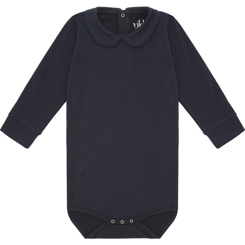 Organic Long Sleeve Collared Bodysuit, Navy