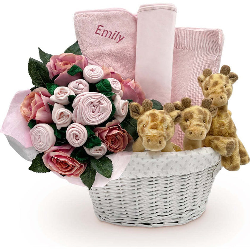 Personalized Three Little Giraffes Luxury New Baby Hamper
