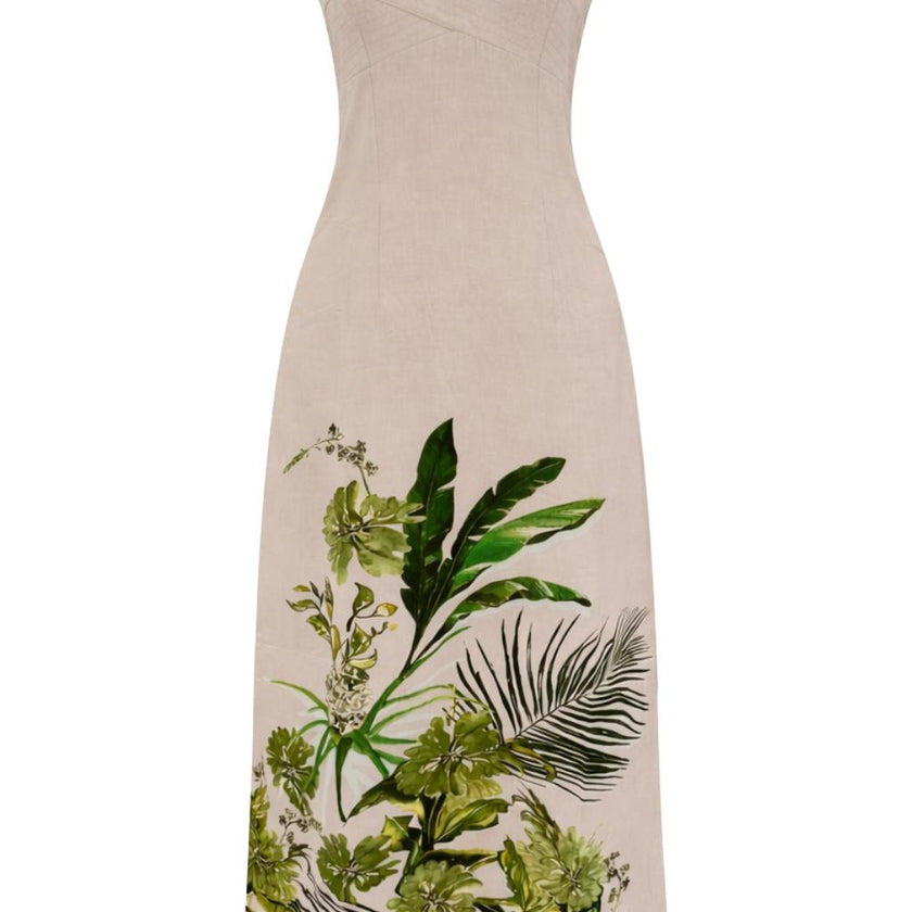 Carlie Neutral Botanical Midi Dress