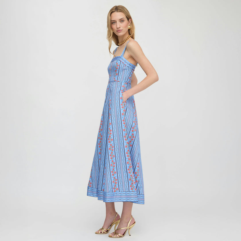 The Ezra Dress - Blue Floral Batik Stripe