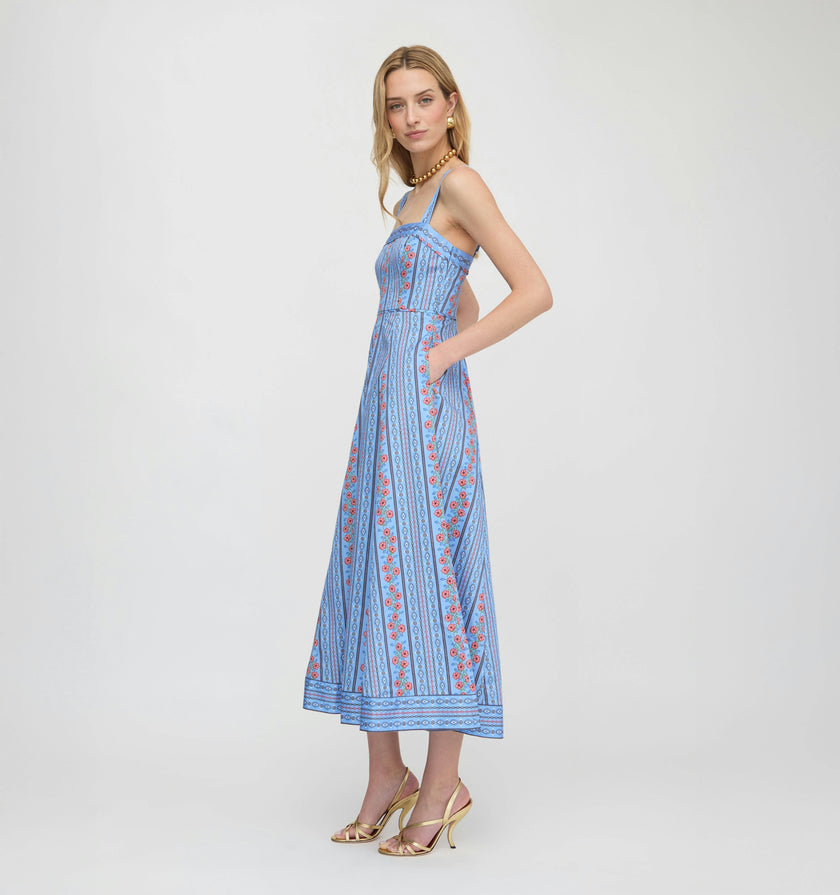 The Ezra Dress - Blue Floral Batik Stripe