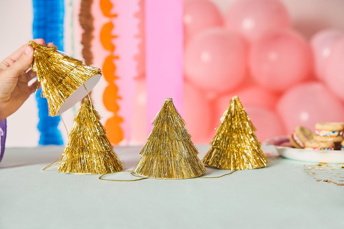 Packed Party Golden Girl Mini Gold Fringe Party Hats Set of 4 - Metallic Gold Fringe Mini Hats with Elastic Strap for Birthdays and Celebrations, One Size