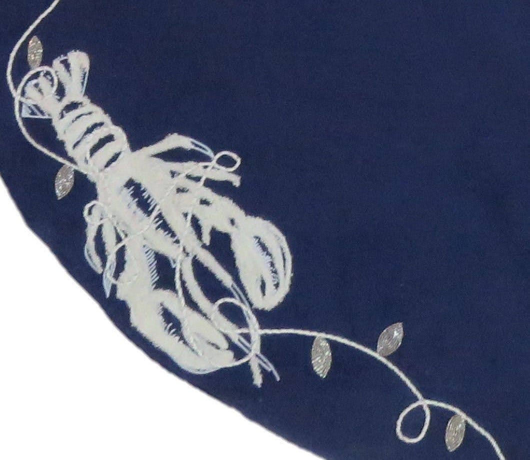 Handmade Lobsters Navy Blue Cotton Christmas Tree Skirt 60