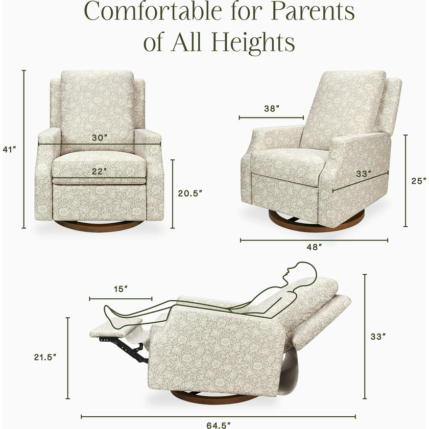 Morris & Co. x Namesake Crewe Recliner and Swivel Glider in Mallow in Ash Performance Eco-Weave with Dark Wood Base