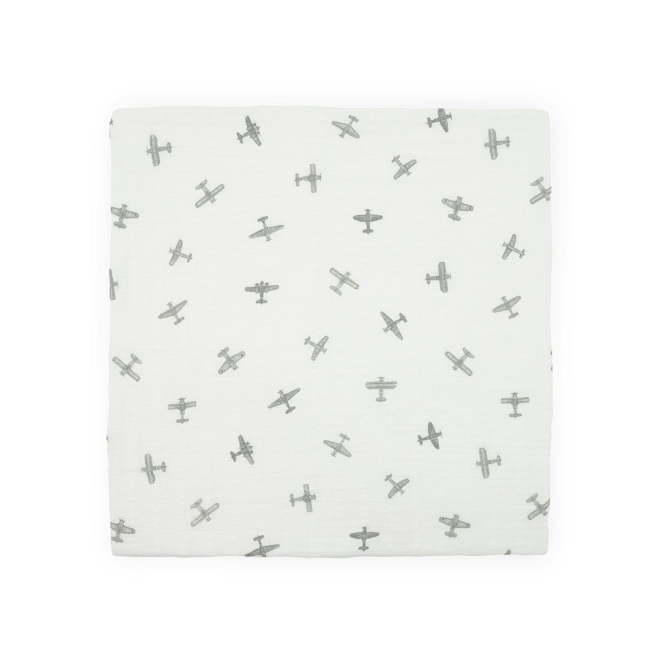 Organic Cotton Muslin Swaddle Blanket 2 Pack - Pewter Planes
